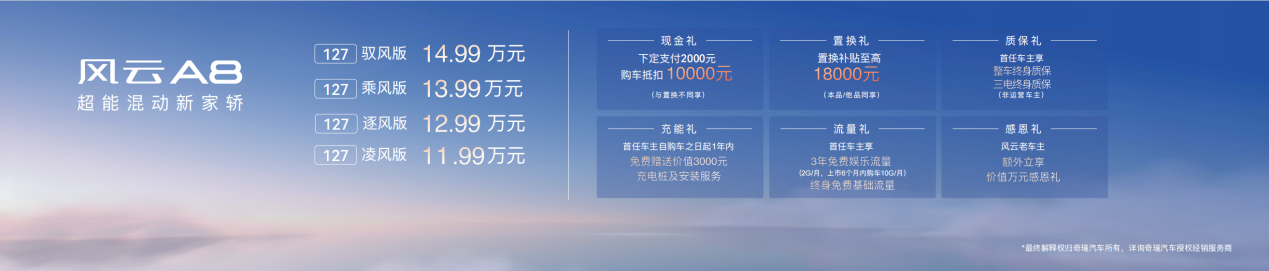 11.99万元起售奇瑞风云A8全球上市，开启混动家轿新篇章