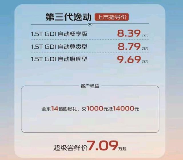 全新逸动上市售价839万起会成为10万内燃油车的希望吗