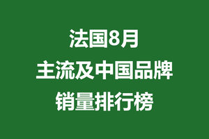 法国8月主流及中国品牌销量排行榜