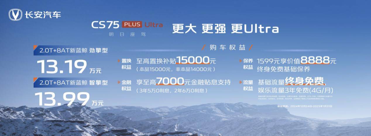 长安CS75 PLUS Ultra起售价13.19万，搭载2.0T发动机，入门款更划算