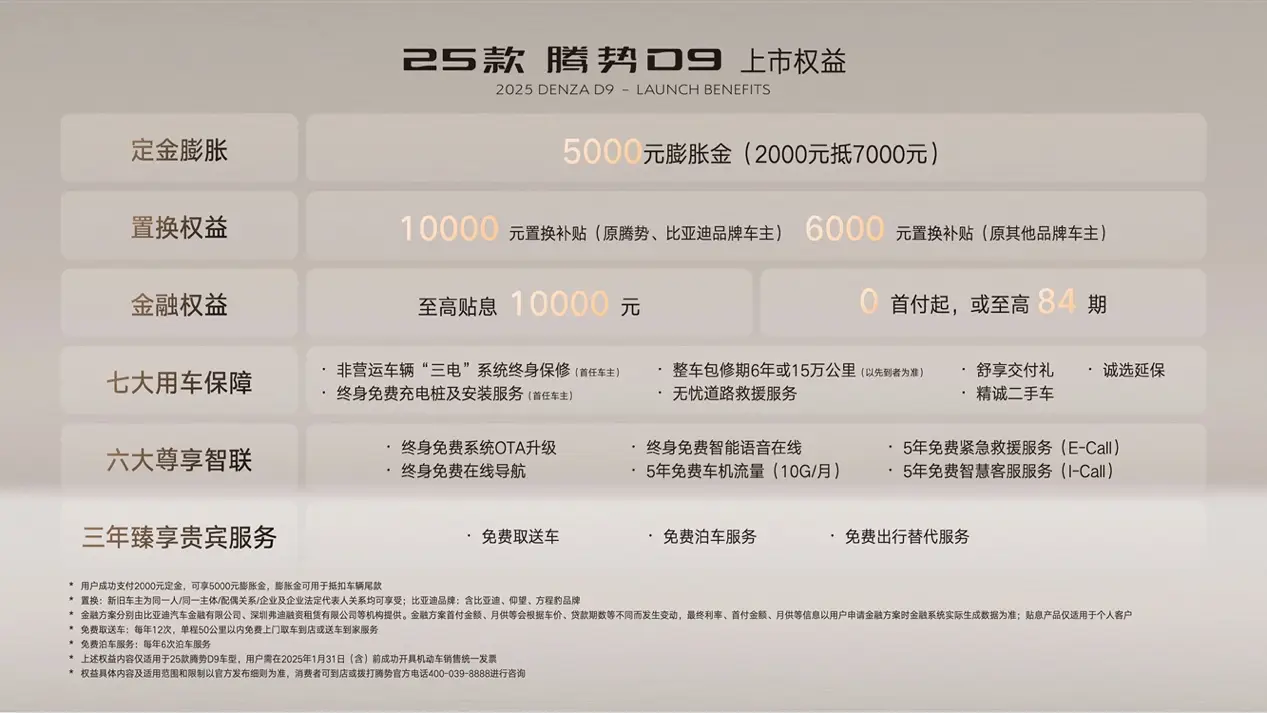 售价33.98万元起 25款腾势D9重磅上市，再立MPV 6大标杆
