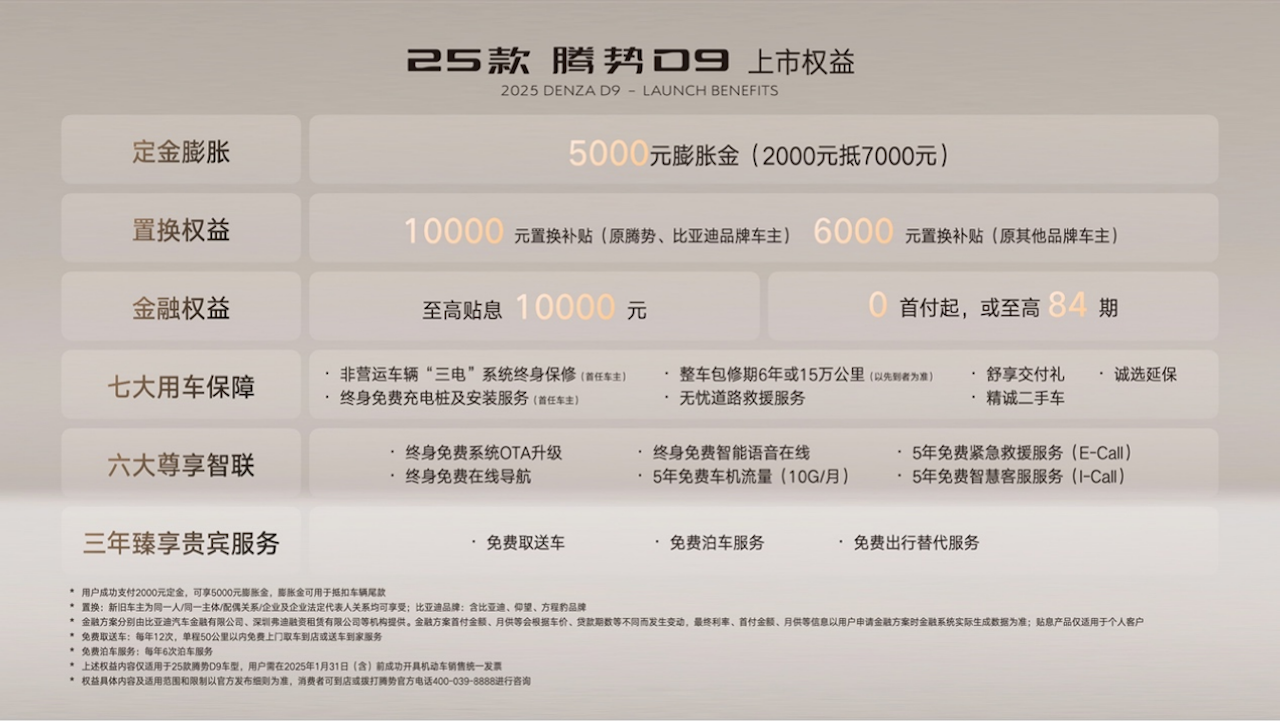 售价33.98万元起 25款腾势D9重磅上市，再立MPV 6大标杆！