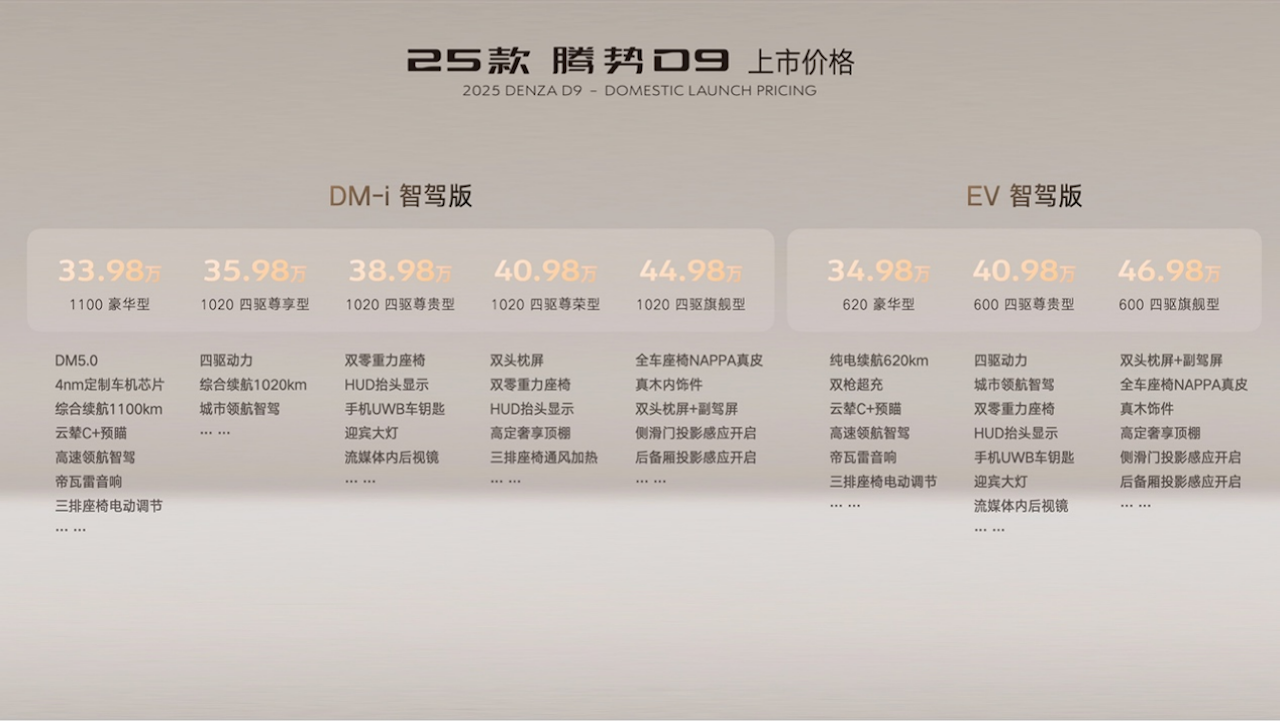 售价33.98万元起 25款腾势D9重磅上市，再立MPV 6大标杆！
