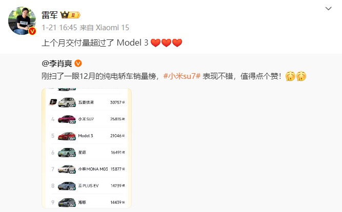 交付量超特斯拉Model 3，小米YU7能延续优势吗？