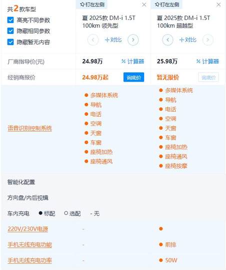 比亚迪夏选车攻略：24.98万起 最值得买的是100km顶配车型？