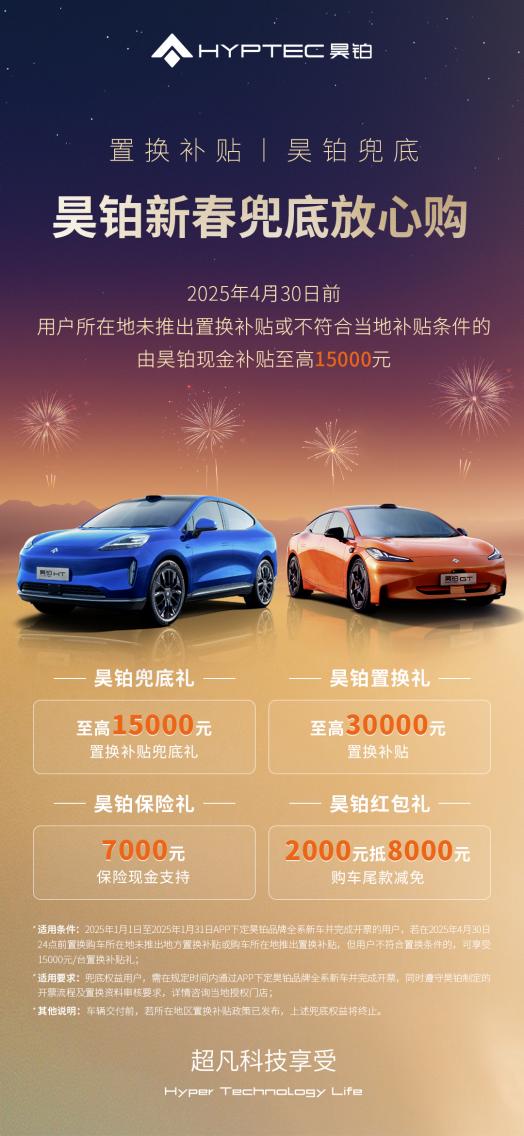 置换补贴有昊铂兜底，先享4.3万再享1.5万权益昊铂新春兜底放心购
