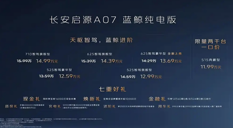 全民卷智驾！长安启源A07蓝鲸增程版/纯电版11.99万起