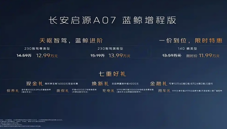 全民卷智驾！长安启源A07蓝鲸增程版/纯电版11.99万起