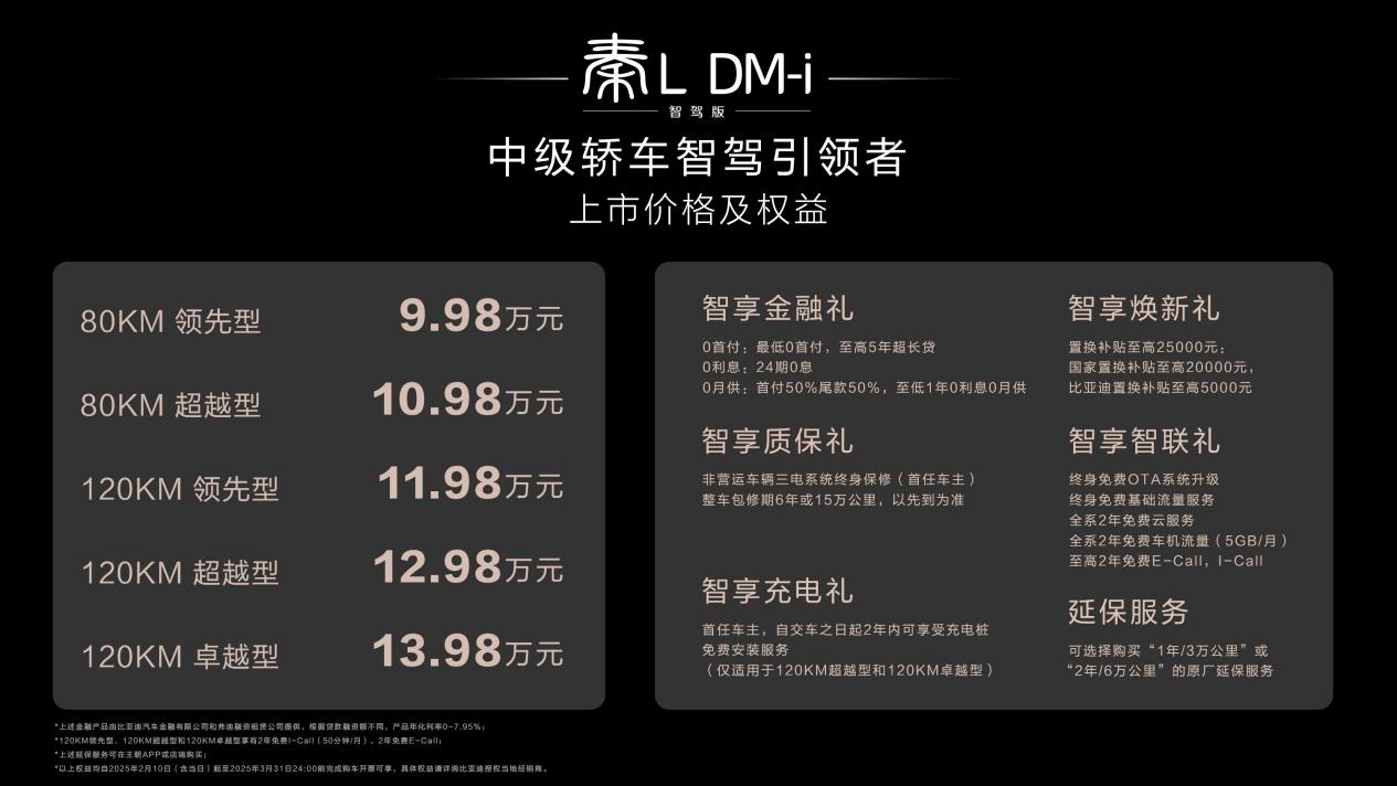 标配天神之眼C，秦L DM-i智驾版加配不加价，售9.98万起