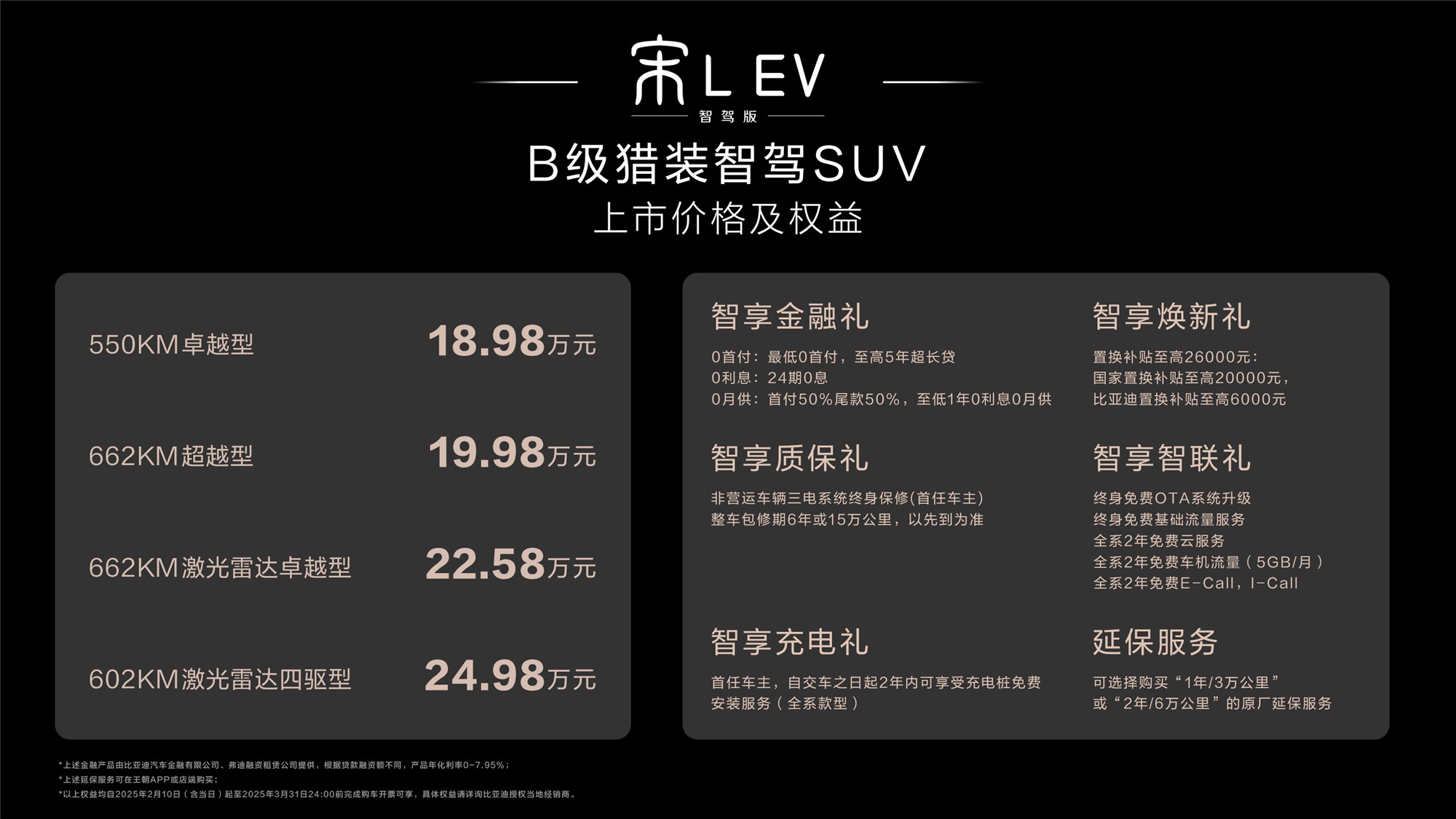 激光雷达不加价！宋L EV智驾版上市售价18.98万元起