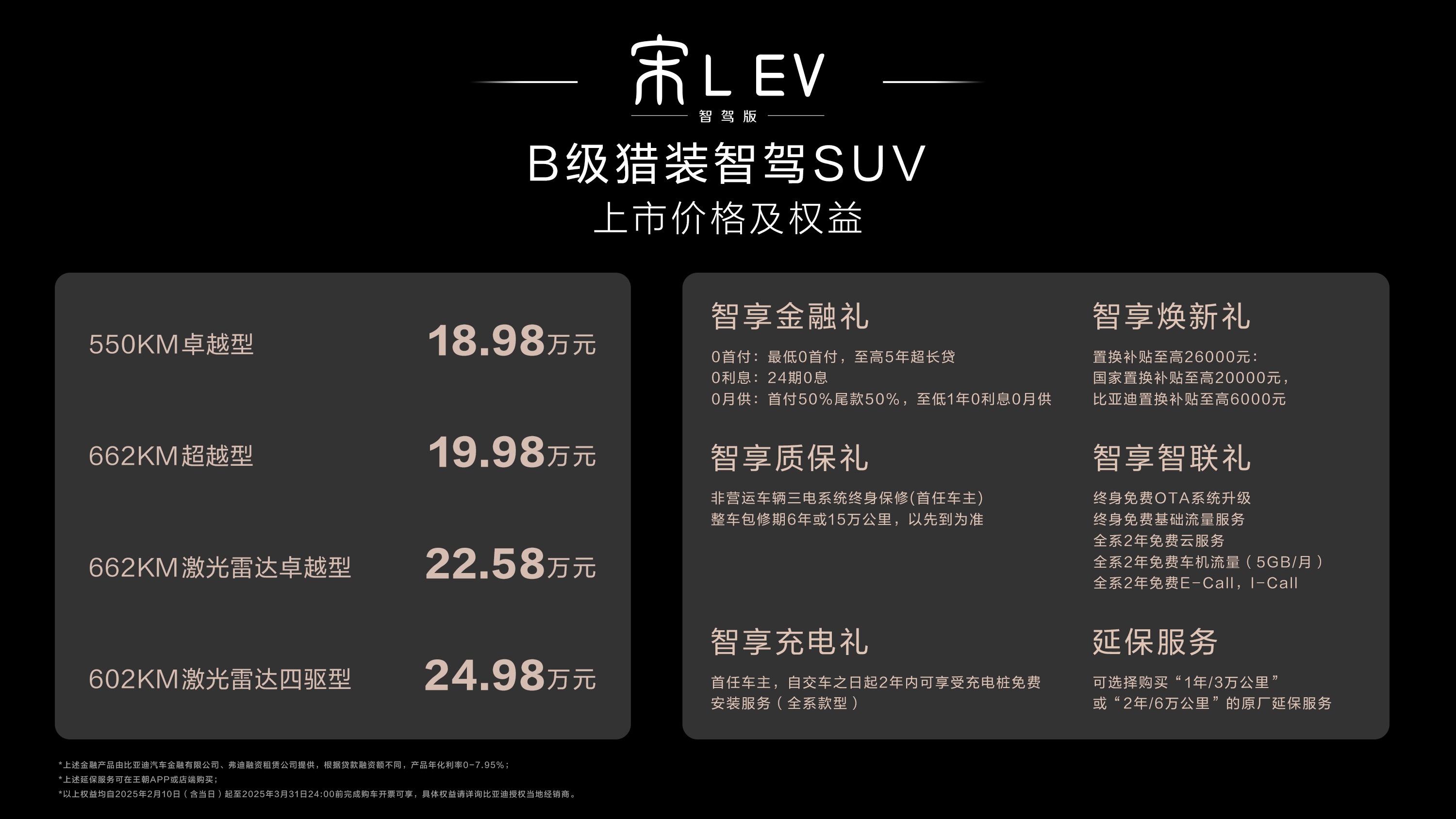 全系标配高阶智驾，激光雷达不加价！宋L EV智驾版18.98万元起