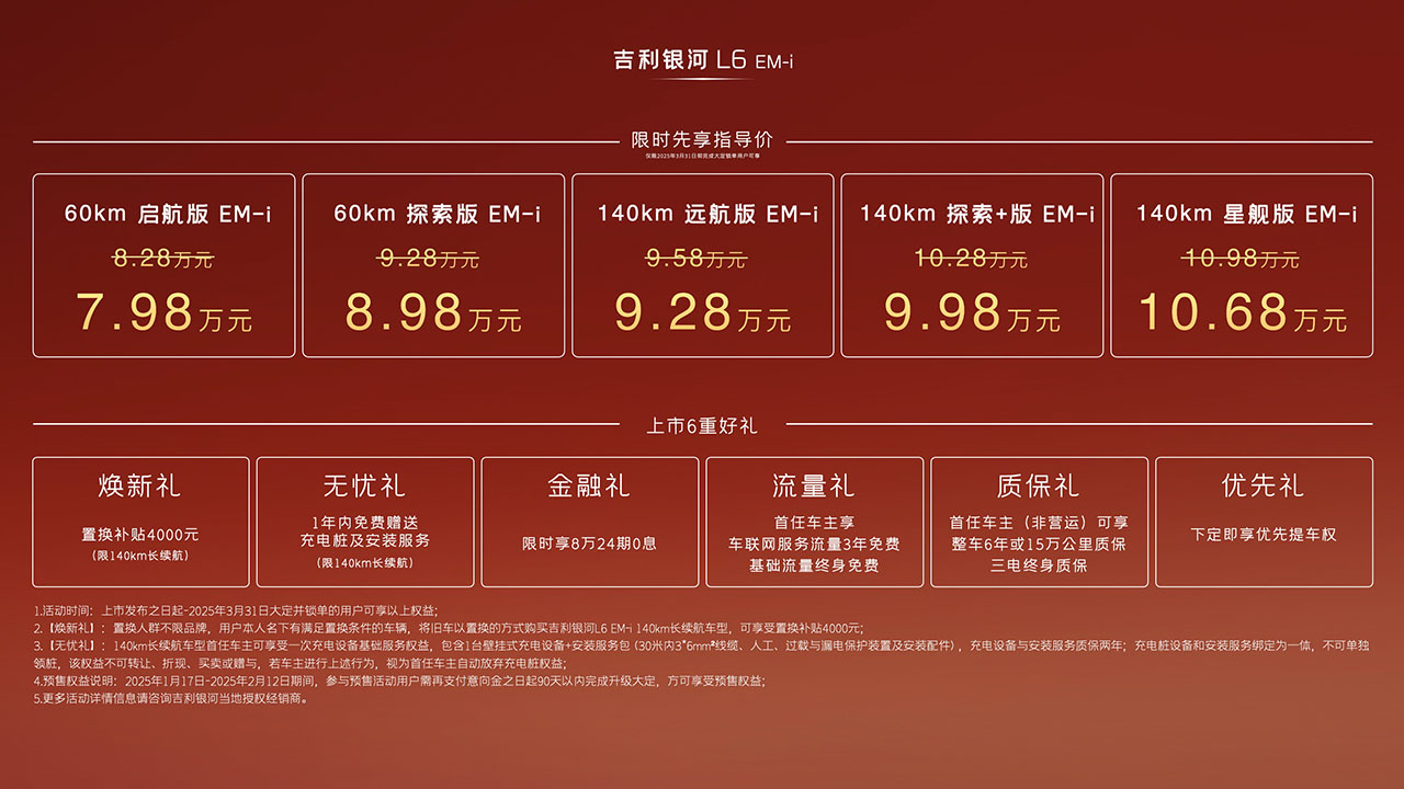 搭载全新插混动力 吉利银河L6 EM-i上市限时7.98万起