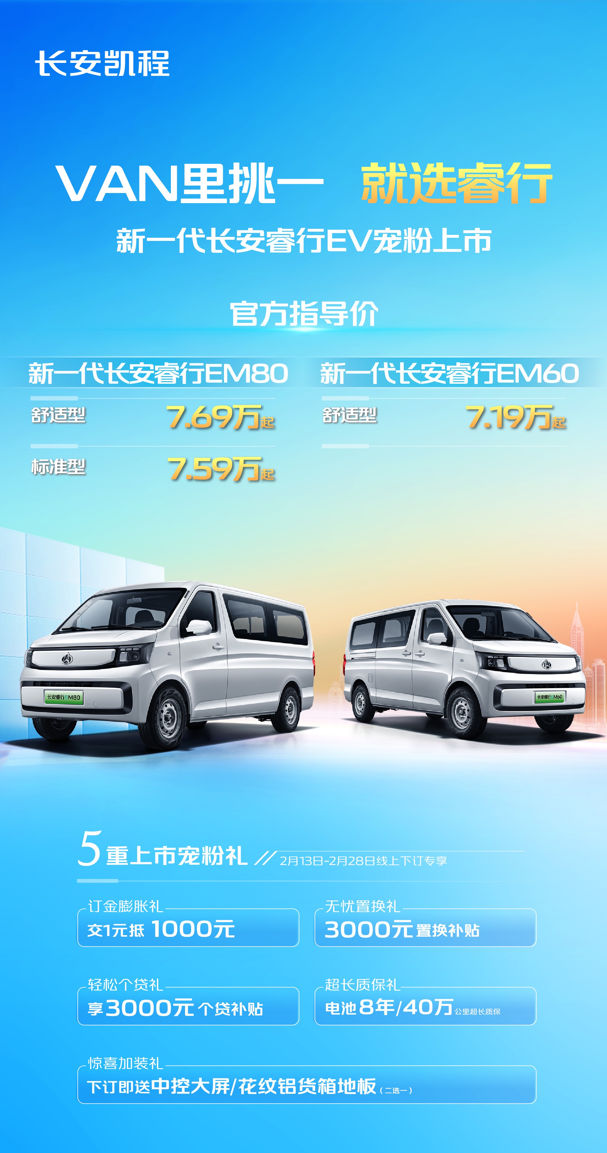 新能源时代的“创富神车”！新一代长安睿行EV上市，7.19万元起
