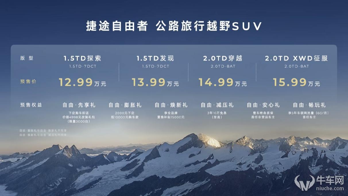 搭载独有XWD四驱，捷途自由者预售12.99万起，推动越野平权