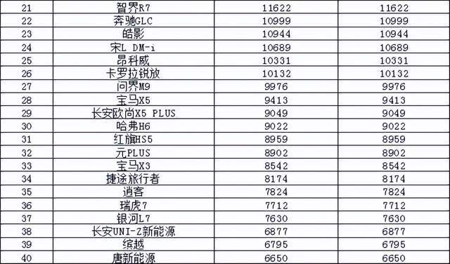 2025年1月汽车销量排行榜 小米SU7首次上榜