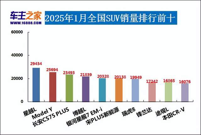 2025年1月汽车销量排行榜 小米SU7首次上榜