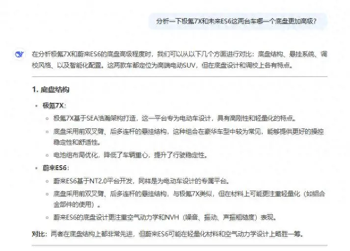 对比极氪7X和蔚来ES6底盘这种技术活，也能扔给DeepSeek？