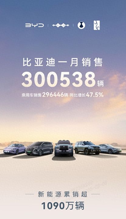 新年开门红，比亚迪300538辆销量战绩夺冠