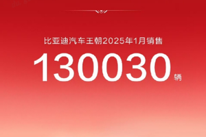 中国销冠 比亚迪25年1 月销售30 万台