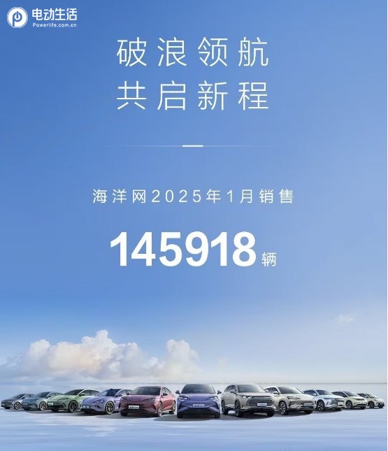 2025年1月销售30 万台同比增长50.3%，比亚迪稳居中国销冠