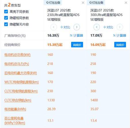 15.19万起 最高纯电续航300km 2025款深蓝L07入门版最具性价比？