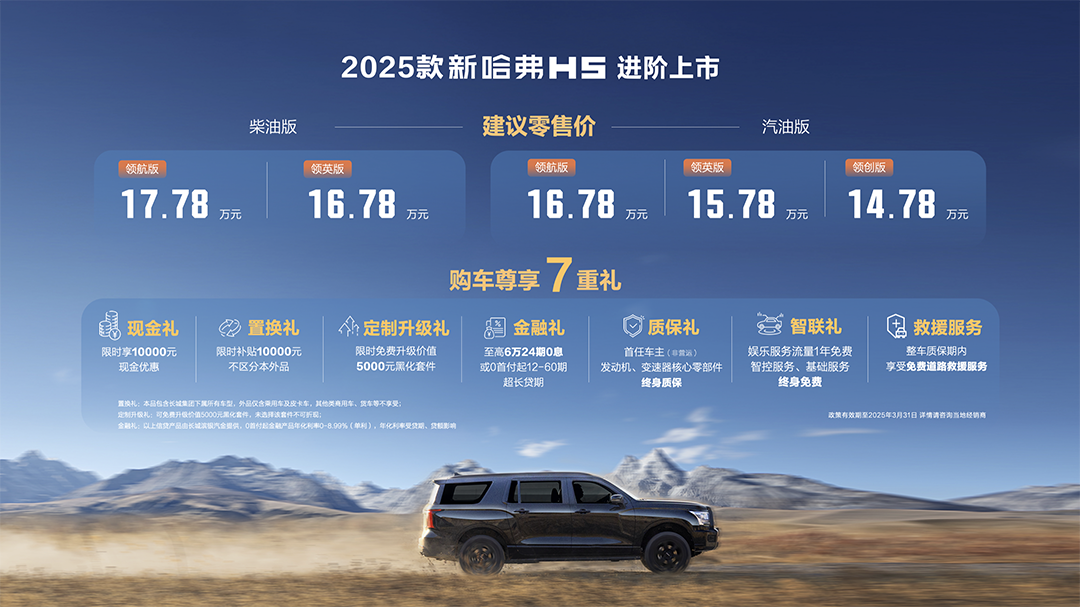 标配2.0T+8AT+四驱 2025款新哈弗H5上市 限时一口价12.78万起售