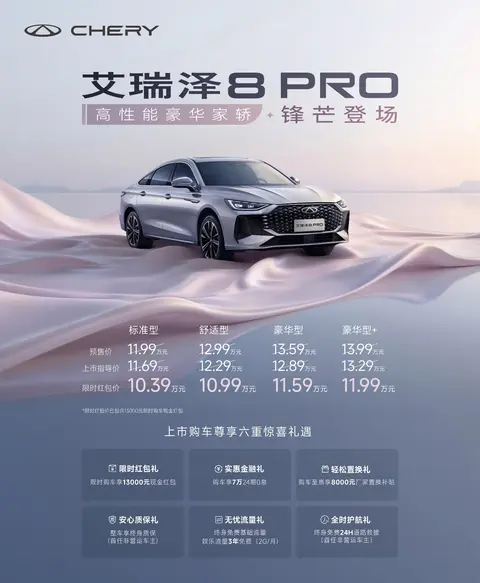 限时红包价10.39万元起！“高性能豪华家轿”艾瑞泽8 PRO上市