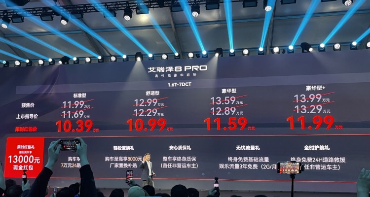 限时红包价10.39万元起！奇瑞艾瑞泽8 PRO正式上市