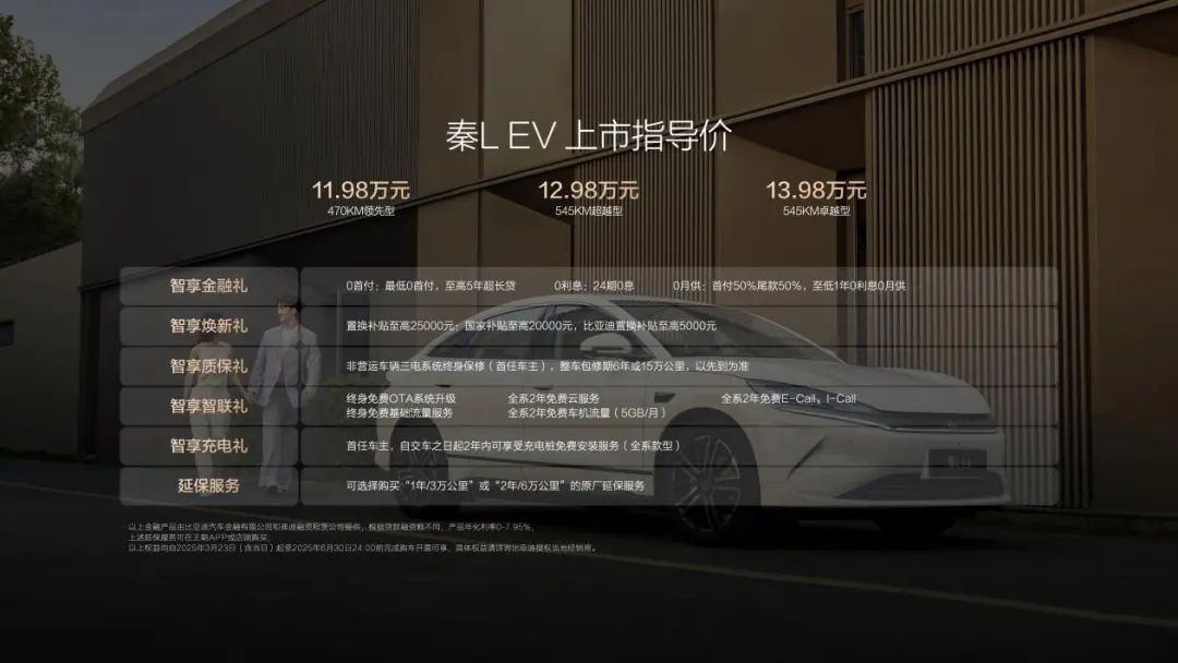 11.98万元起！标配后驱、智驾 中级车秦L EV杀疯了