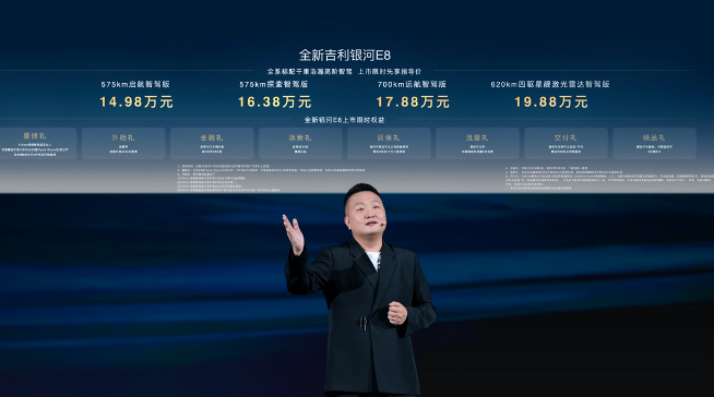 标配高阶智驾，全新吉利银河E8上市售价14.98万起
