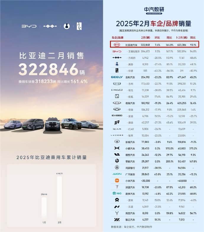 比亚迪2月销量逆天，新能源霸主地位无可撼动！