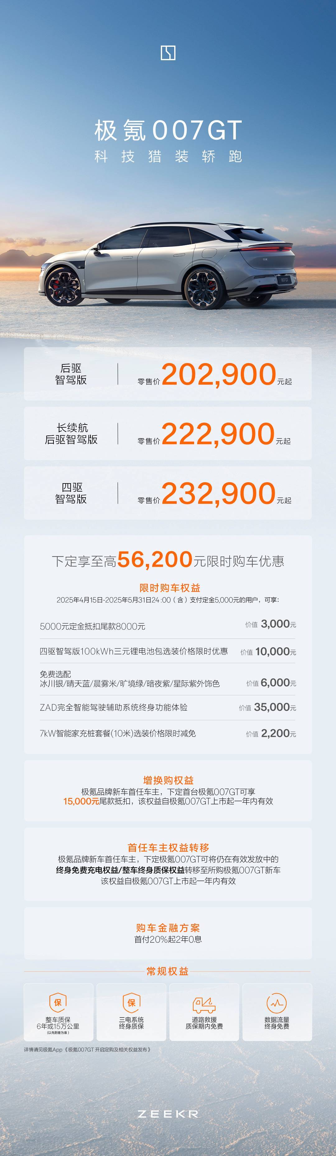 科技猎装轿跑极氪007GT正式上市，售价20.29万起！