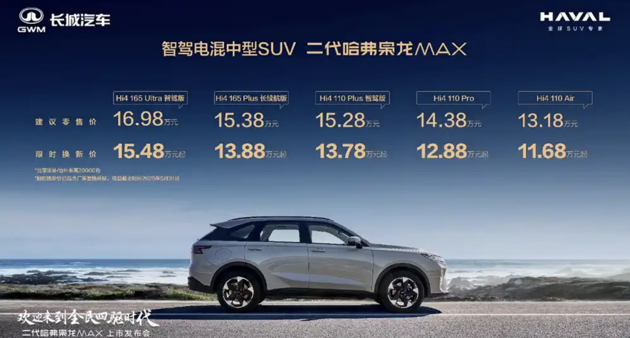 全系标配L2级 限时焕新价11.68万起 新款哈弗枭龙MAX正式上市