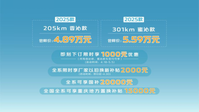 长安Lumin 2025款4.89万起售，打响A00纯电价值战