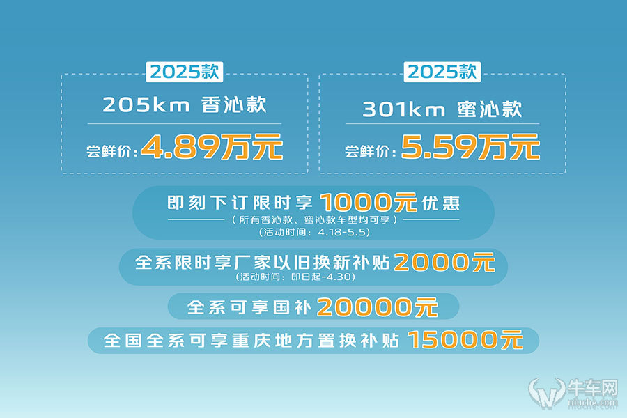 售4.89万起，长安Lumin 2025款香沁款&蜜沁款正式上市