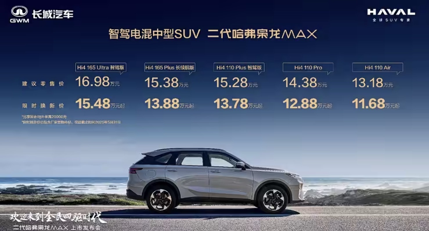 限时焕新价11.68万元起，二代哈弗枭龙MAX上市