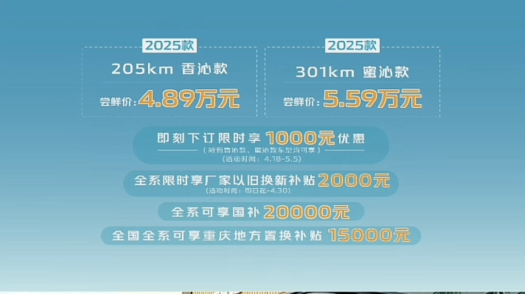 售4.89万元起，配置进一步升级，2025款长安Lumin上市