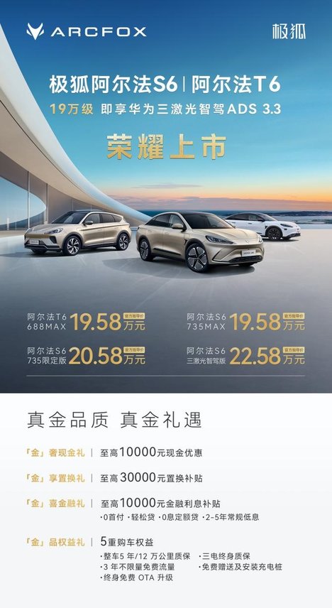 20万不到买3激光雷达+华为乾崑智驾ADS3.3 极狐阿尔法新6系上市
