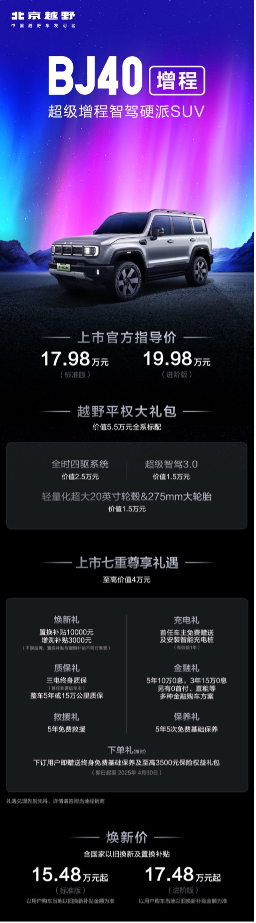 硬派SUV王炸！BJ40增程15.48万起全域颠覆