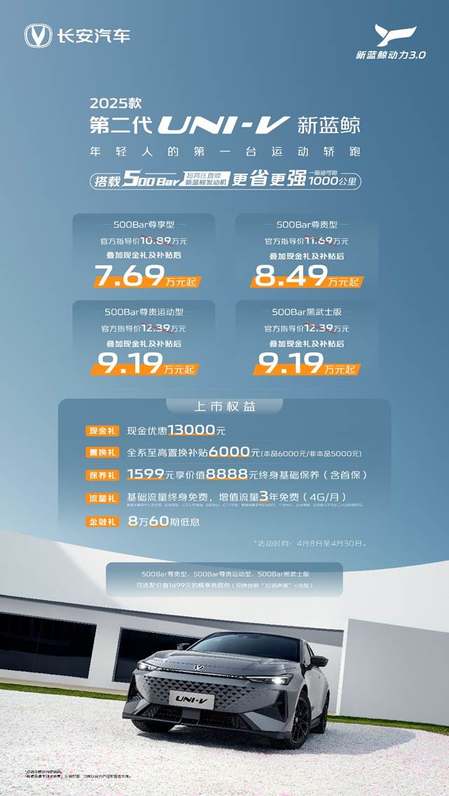 新车|长安新蓝鲸500Bar 更省更强 补贴后7.69万元起