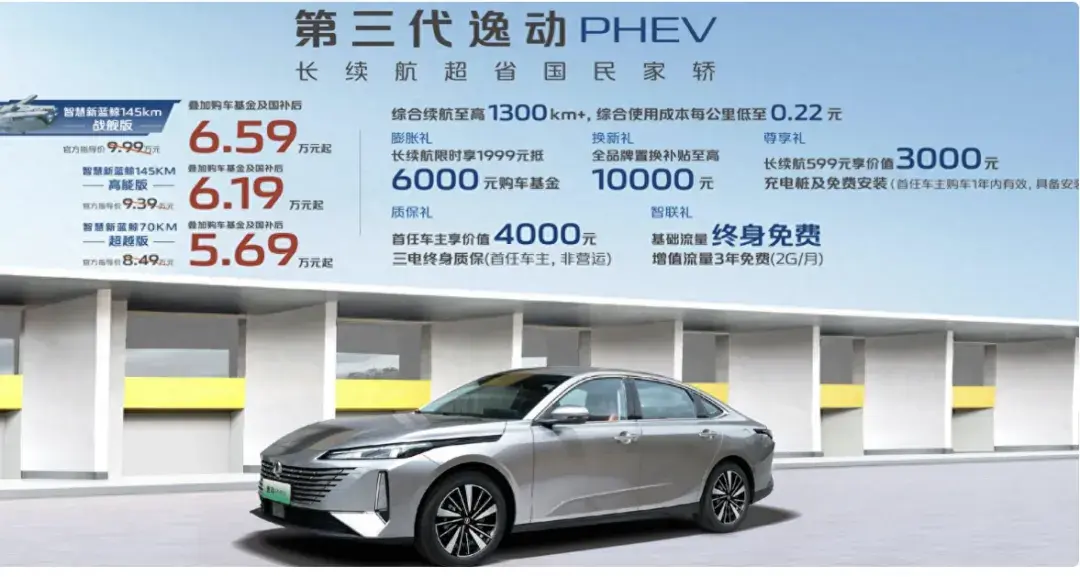 长安上市了一辆高颜值的轿车，一口价5.69万元起，综合续航1300km