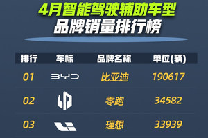 比亚迪领跑 4 月智驾车型销量榜，全民智驾战略成效显著