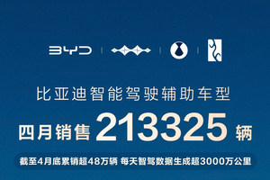 比亚迪领跑 4 月智驾车型销量榜，全民智驾战略成效显著​