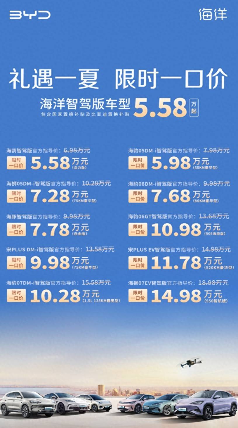比亚迪海洋网开启（含置换补贴）限时一口价，海鸥最低5.58万元