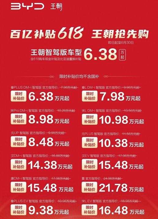 比亚迪22款智驾车型限时直降！最高补贴5.3万元，王朝/海洋网齐发力
