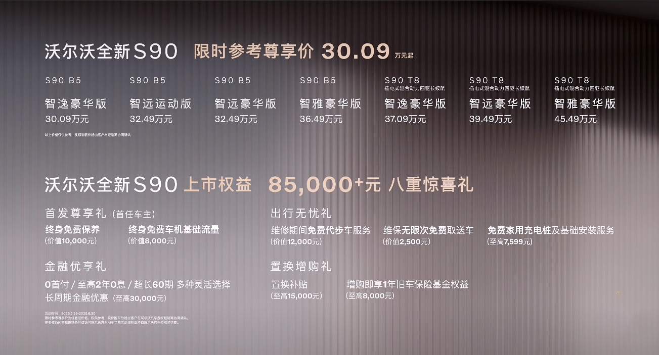 限时参考尊享价30.09-45.49万元 新款沃尔沃S90正式上市