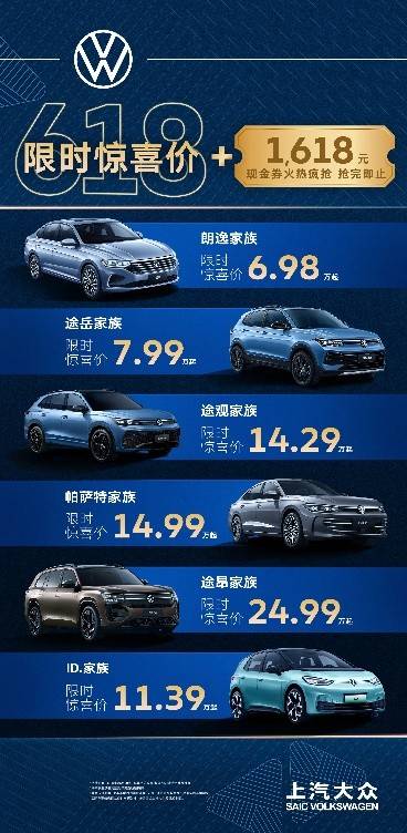 上汽大众开启狂欢618 限时惊喜价+1618元现金券火热抢