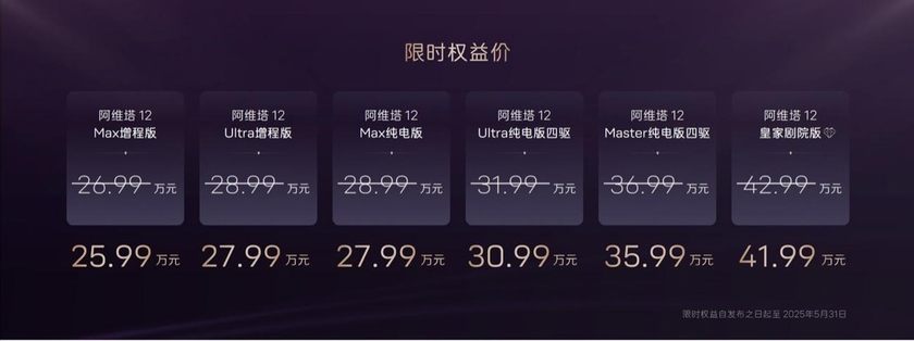 阿维塔12 2025款焕新升舱，26.99万起售，至高50,000元限时权益