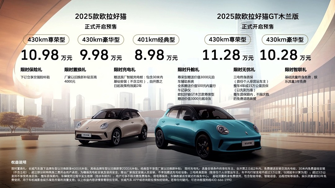 18项软硬件升级 2025款欧拉好猫开启预售 预售价8.98万元起