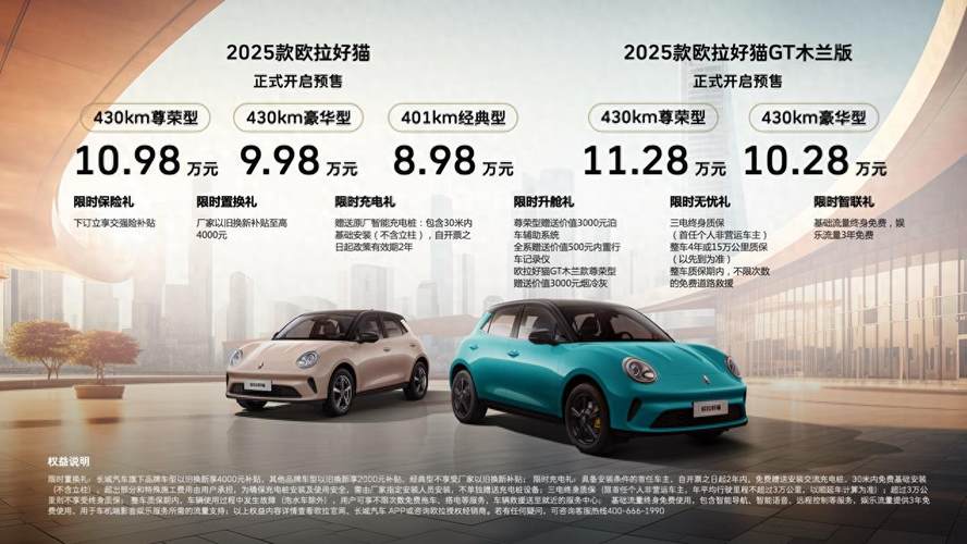 2025款欧拉好猫和2025款欧拉好猫GT木兰版开启预售 价格8.98万起